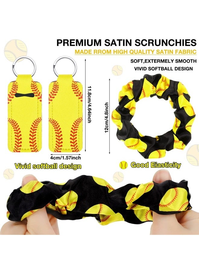 Kajaia 36 Pcs Gifts for Teen Girls Makeup Bags Cosmetic Bags Sport Hair Scrunchies Lipstick Holder Keychains for Party Favors Team Gifts (Softball Pattern) - Image 3