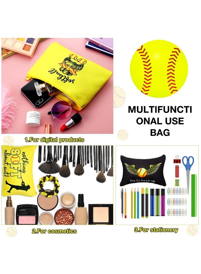 Kajaia 36 Pcs Gifts for Teen Girls Makeup Bags Cosmetic Bags Sport Hair Scrunchies Lipstick Holder Keychains for Party Favors Team Gifts (Softball Pattern) - Image 5