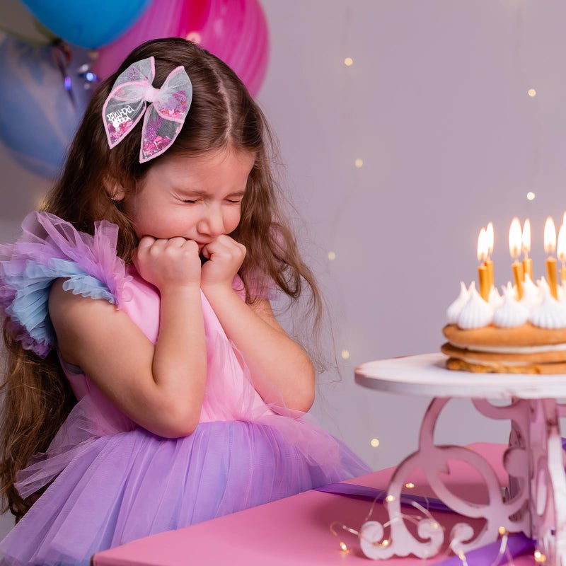 Miroksh Birthday Hair Bows for Girls,2 Pcs 4" Glitter Pink Tulle Shaker Bows Alligator Clips with Happy Birthday Cake Confetti for Teens,Toddlers,Baby, Kids Party Dress Accessory Gift - Image 3