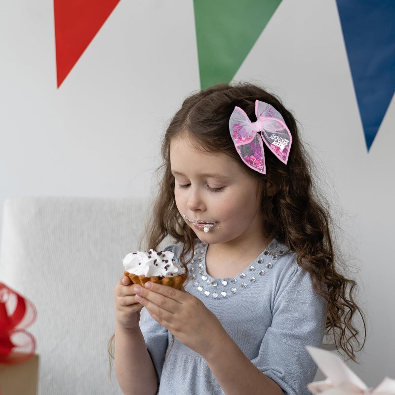 Miroksh Birthday Hair Bows for Girls,2 Pcs 4" Glitter Pink Tulle Shaker Bows Alligator Clips with Happy Birthday Cake Confetti for Teens,Toddlers,Baby, Kids Party Dress Accessory Gift - Image 4