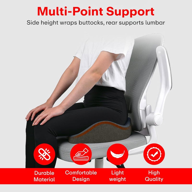 PRIME PICK Coccyx Chair Cushion Memory Foam Tailbone Pillow for Sciatica Lower Back Relief Ergonomic UShape High Density for Hip NonSlip Base Washable Cover Ideal for Office Car Home Grey - Image 4