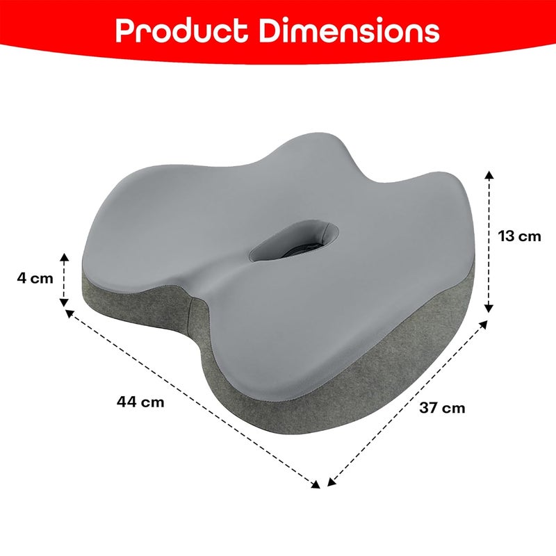 PRIME PICK Coccyx Chair Cushion Memory Foam Tailbone Pillow for Sciatica Lower Back Relief Ergonomic UShape High Density for Hip NonSlip Base Washable Cover Ideal for Office Car Home Grey - Image 2