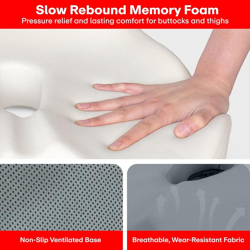 PRIME PICK Coccyx Chair Cushion Memory Foam Tailbone Pillow for Sciatica Lower Back Relief Ergonomic UShape High Density for Hip NonSlip Base Washable Cover Ideal for Office Car Home Grey - Image 5