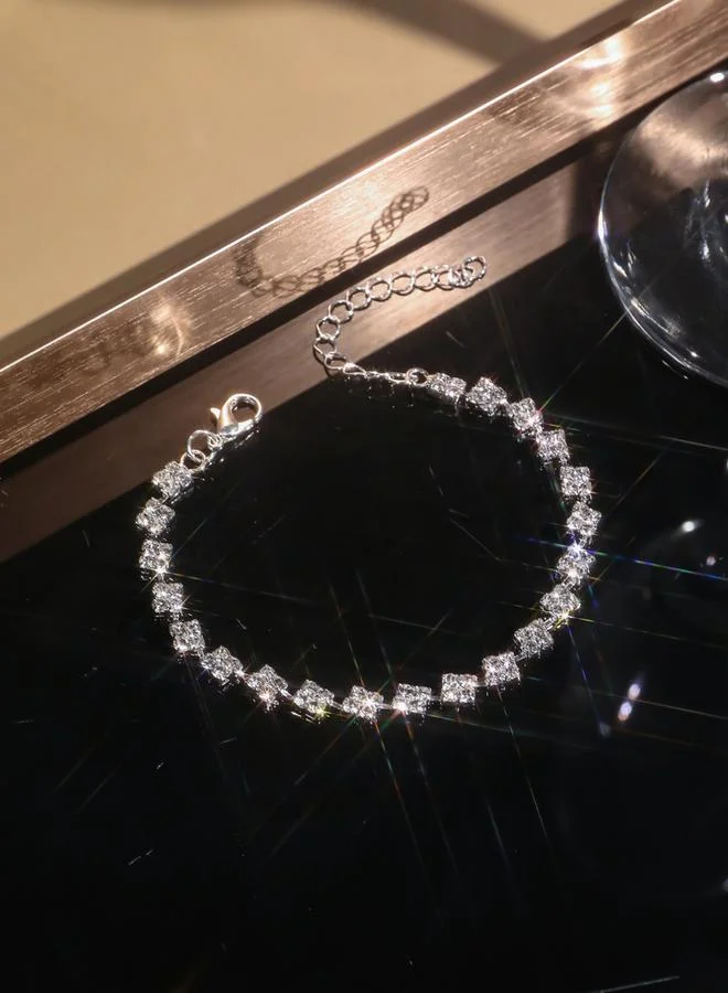 Take Two  Embellished Sparkling Silver Floral Bracelet for Women | Best Price UAE