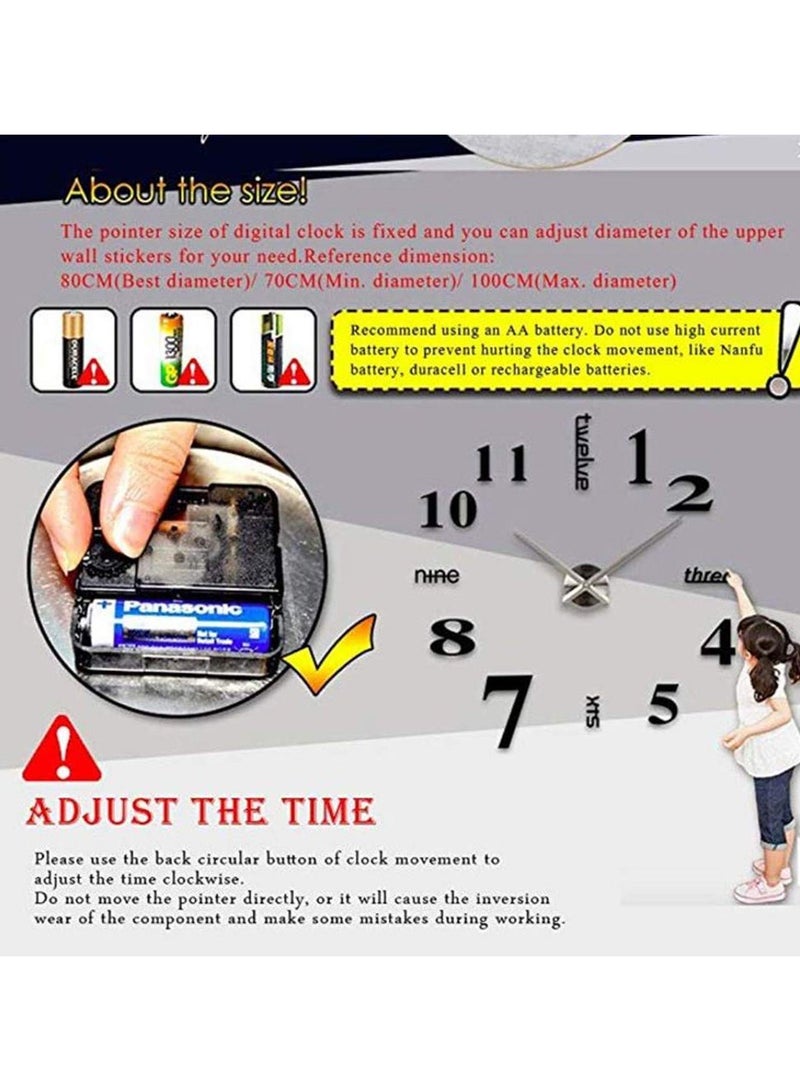DIY Wall Clock 3D Mirror Stickers Large Wall Clock Frameless Large Watch Silent Non Ticking Home Office School Number Clock Decorations Gift for Men Women Kids  - Image 3