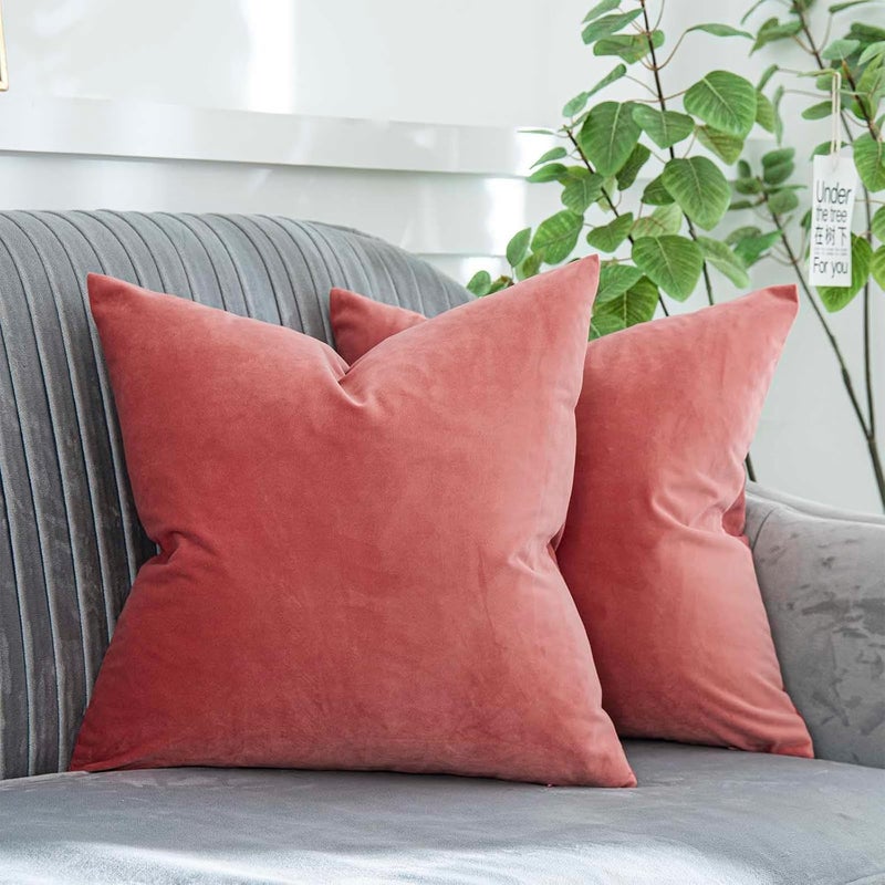 QUAFOO Coral Decorative Velvet Throw Pillow Covers 26x26 inch Set of 2 with Zipper Luxury Soft Solid Square Cushion Covers Case for Sofa Couch Bed Living Room - Image 1