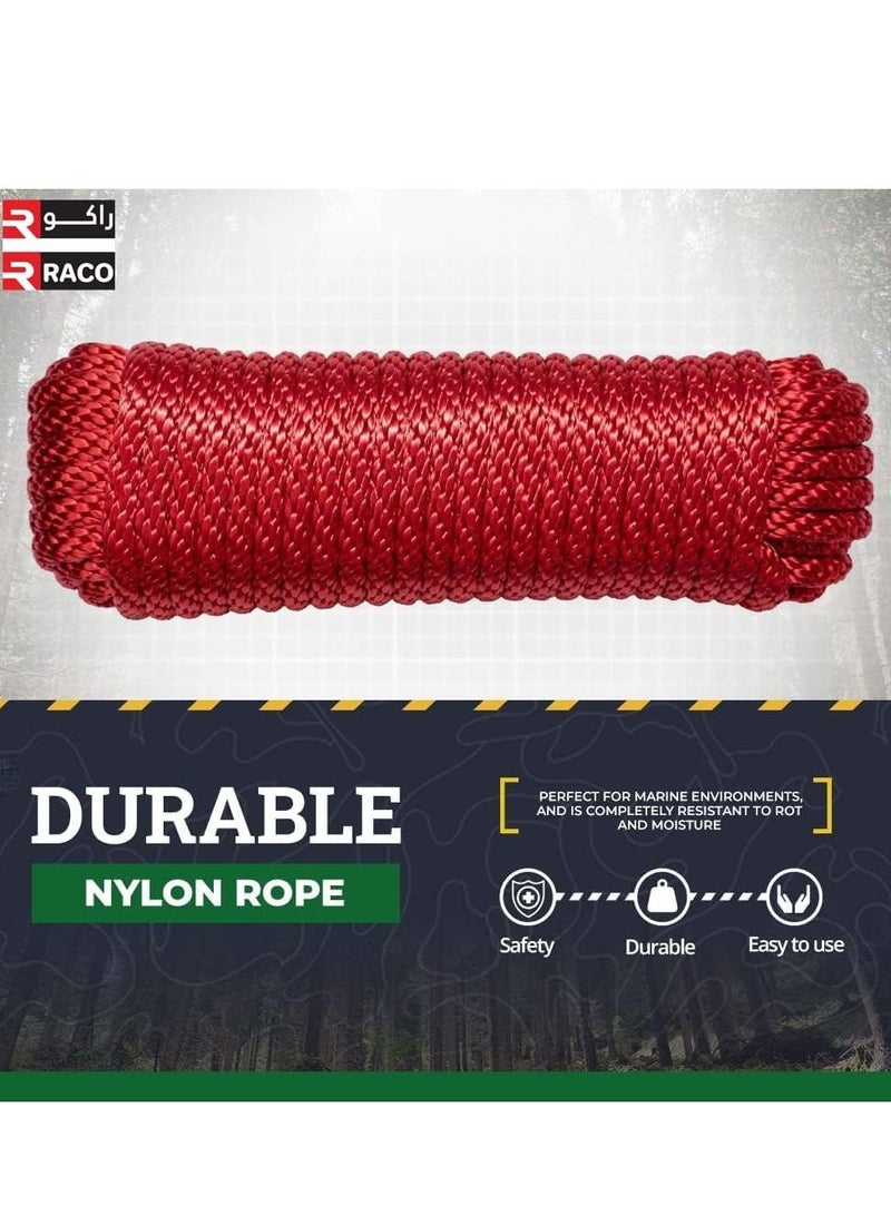 All Purpose Nylon Rope for Both Indoor and Outdoor Purpose Strong Multifunctional Soft 100% Nylon Rope Natural Twisted Durable Long Ropes 45 Meter Length- RED