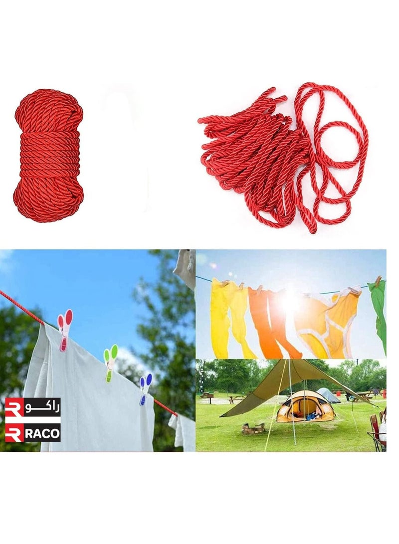 All Purpose Nylon Rope for Both Indoor and Outdoor Purpose Strong Multifunctional Soft 100% Nylon Rope Natural Twisted Durable Long Ropes 45 Meter Length- RED