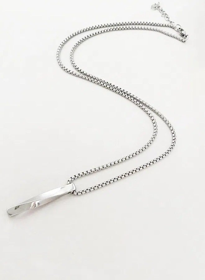 Stylish Spiral Pendant Necklace for Men & Boy - 60cm Stainless Steel Minimalist & Casual Silver Tone Chain, Hypoallergenic & Adjustable,Perfect for Eid, Wedding, Party Wear - Image 4