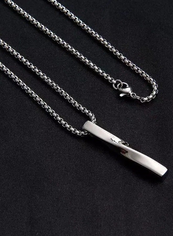 Stylish Spiral Pendant Necklace for Men & Boy - 60cm Stainless Steel Minimalist & Casual Silver Tone Chain, Hypoallergenic & Adjustable,Perfect for Eid, Wedding, Party Wear - Image 3
