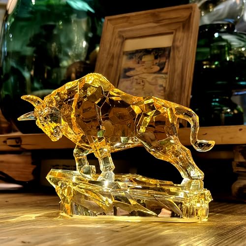 DARMOMOON Acrylic Bull Statue - Wall Street Bull Sculpture for Home or Office Decor - 8.5'' Long - Image 1