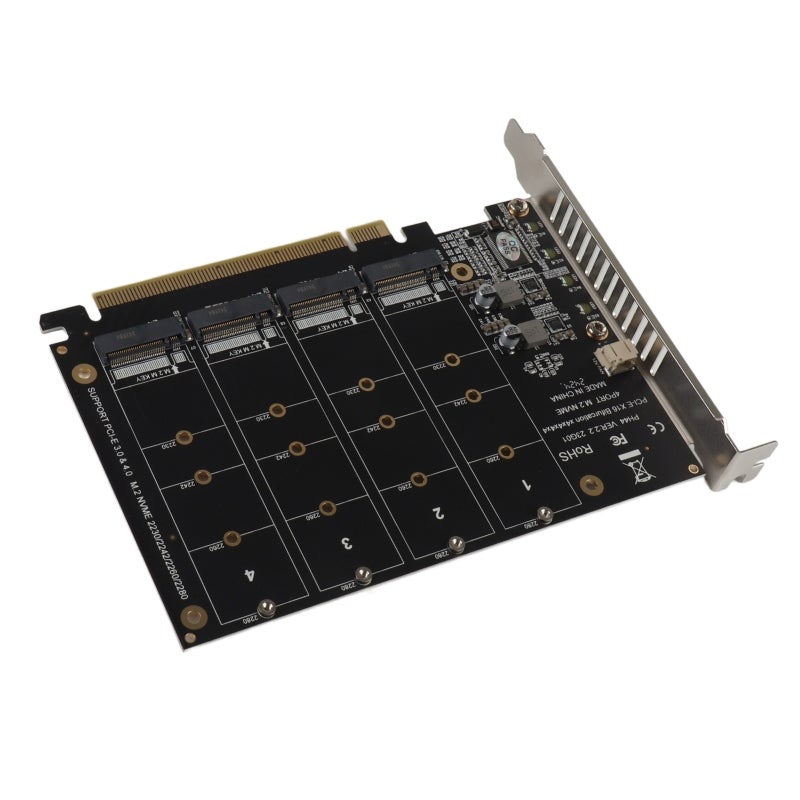 M.2 NVMe SSD Adapter Card: 4 Port PCIe X16 32Gbps Full-Speed - Thicker PCB Stable Interface PCIe 3.0/4.0 RAID Supported Expansion Card for Desktop PC Data Storage - Image 4