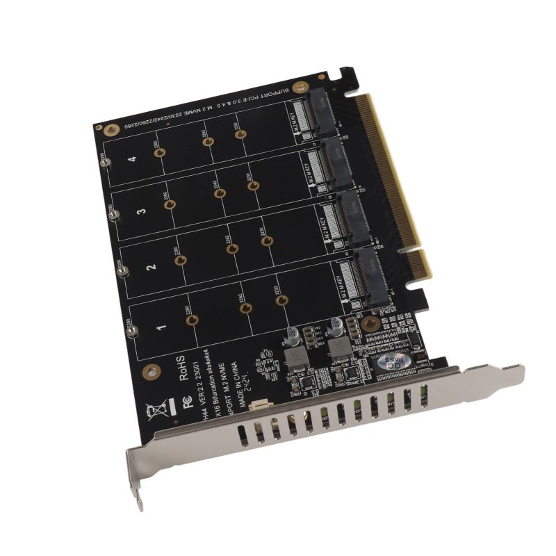 M.2 NVMe SSD Adapter Card: 4 Port PCIe X16 32Gbps Full-Speed - Thicker PCB Stable Interface PCIe 3.0/4.0 RAID Supported Expansion Card for Desktop PC Data Storage - Image 5