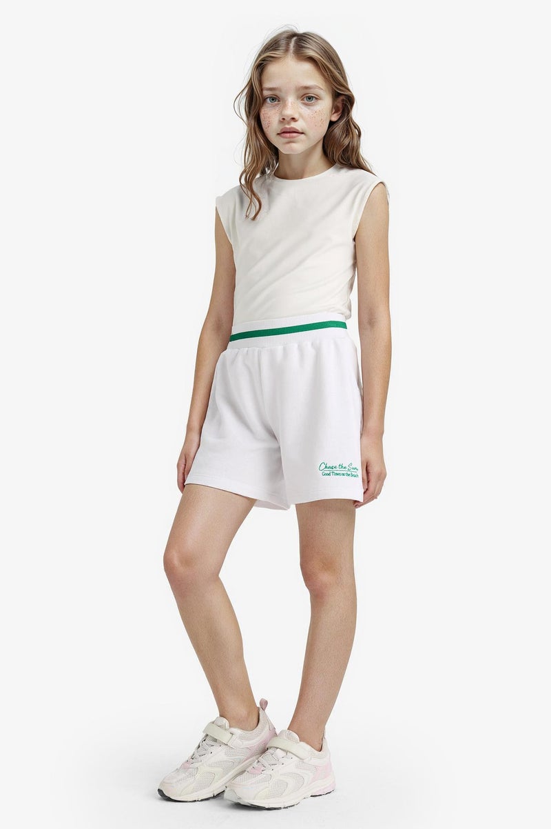 DeFacto White Girl Girl Printed Elastic Waist Shorts Casual - Image 1