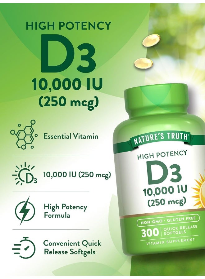 natures truth Vitamin D3 Softgels 10,000 IU for Adults - 300 Count - Image 5