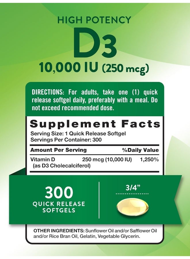natures truth Vitamin D3 Softgels 10,000 IU for Adults - 300 Count - Image 2