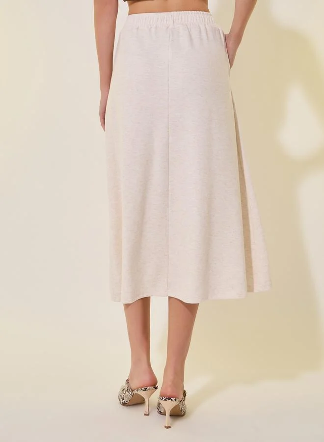 تايك تو Solid High Rise Midi Skirt with Pocket Detail