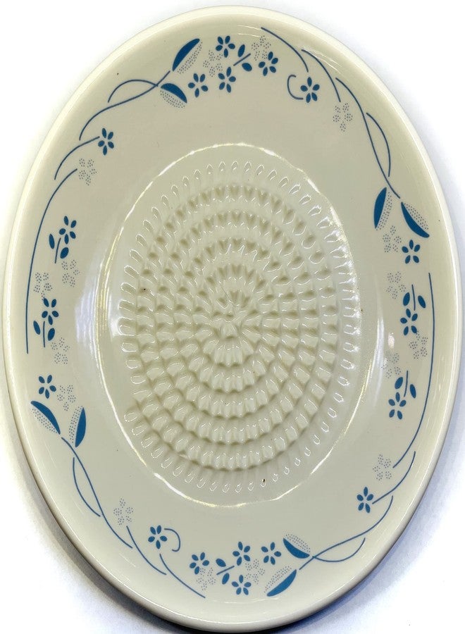 BonCera, All-in-one Premium Ceramic Garlic Grater Plate 4-Piece Set - Classic Flower Line on White Design - For Garlic, Ginger, Chocolate, and more! - Comes with 5.25" Plate, Peeler, Brush, and Stand - Image 5