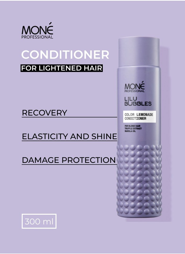 MONE Professional Lilu Bubbles Color Lemonade Conditioner - Conditioner For Bleached Hair (Not Silver, Not Purple) With Marula Oil And Truffle Extract, Marula Oil Provides Protection From Environmental Damage, Moisturizes, And Combats Frizz, Truffle Extract Rich In Amino Acids, Proteins, Antioxidants, And Minerals Restores And Strengthens Damaged Hair, D-panthenol Offers Effective Hydration, 300ml  - Image 2