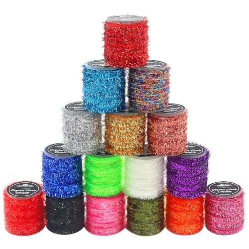 LURELINKCrystalFlashChenilleFlyTyingMaterials16ColorsSparklingChenillefor Crappie Jig Making Supplies Fly Patterns 16Colors - Image 1