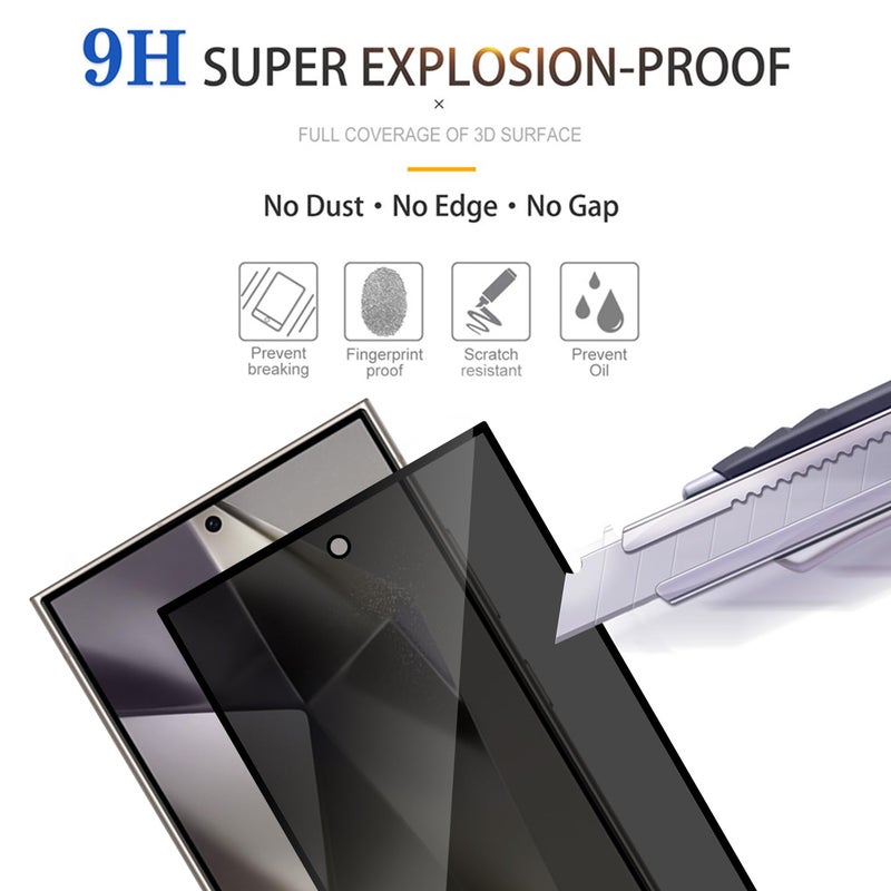 Lokyoo 2 Pack Privacy Screen Protector for Samsung Galaxy S24 Ultra[Anti-Spy Tempered Glass] [Fingerprint Unlock Support], Anti-Scratch, Bubble-Free, Easy Install 9H Protective Glass for S24 Ultra - Image 5