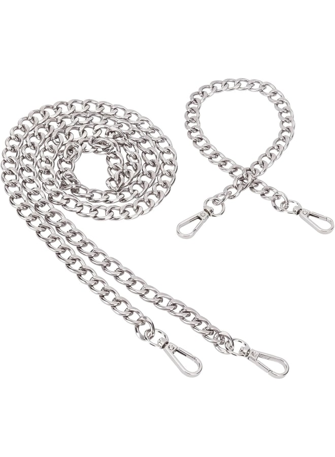 2pcs Silver Chunky Bag Chain 15.7" Aluminum Flat Purse Chain Strap Handle Replacement with Alloy Swivel Clasps for Handbag Clutch Shoulder Bag Crossbody Bag Decoration  - Image 1