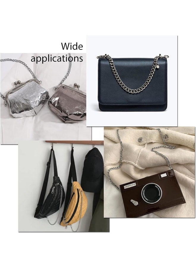 2pcs Silver Chunky Bag Chain 15.7" Aluminum Flat Purse Chain Strap Handle Replacement with Alloy Swivel Clasps for Handbag Clutch Shoulder Bag Crossbody Bag Decoration  - Image 3