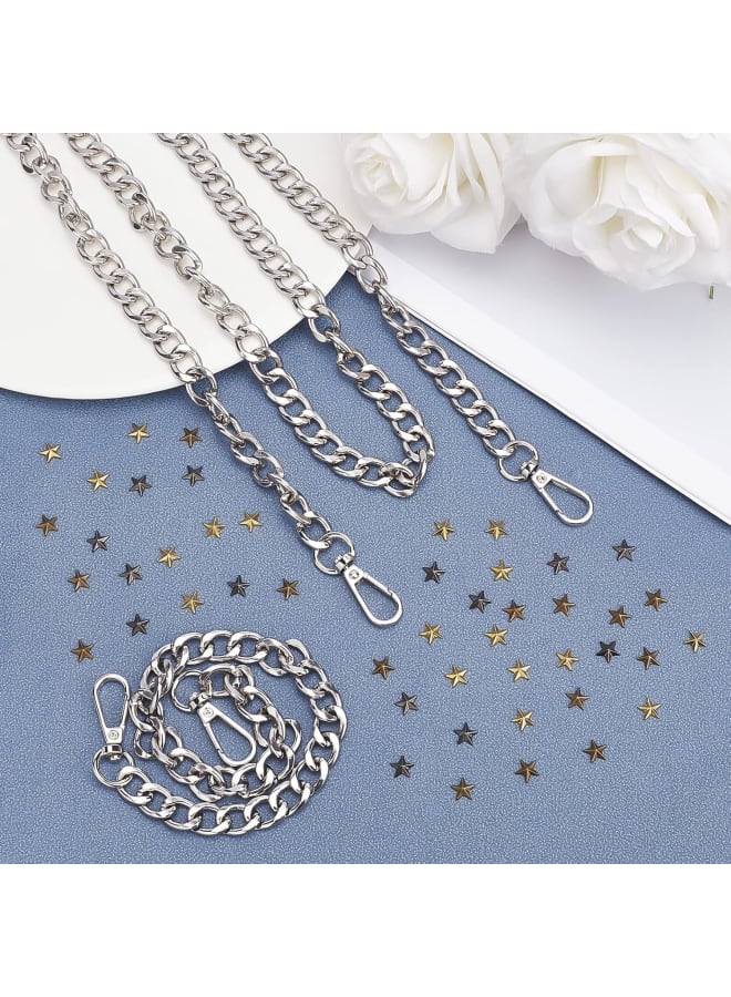 2pcs Silver Chunky Bag Chain 15.7" Aluminum Flat Purse Chain Strap Handle Replacement with Alloy Swivel Clasps for Handbag Clutch Shoulder Bag Crossbody Bag Decoration  - Image 2