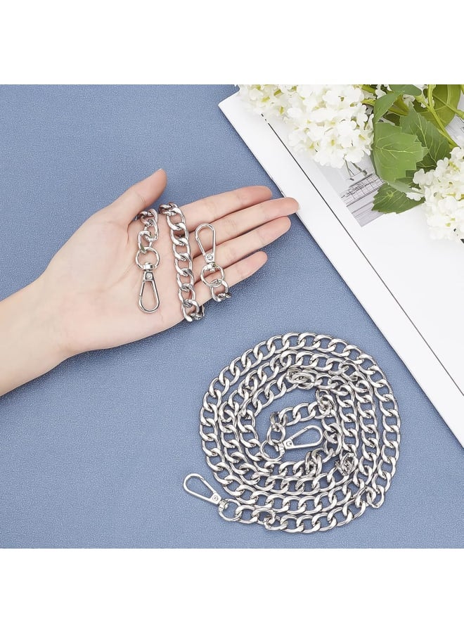 2pcs Silver Chunky Bag Chain 15.7" Aluminum Flat Purse Chain Strap Handle Replacement with Alloy Swivel Clasps for Handbag Clutch Shoulder Bag Crossbody Bag Decoration  - Image 5