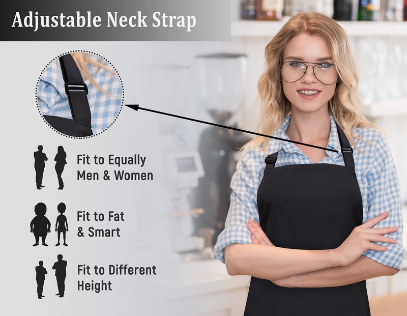 RUVANTI Work Aprons for Men/Women with Pockets - Adjustable up to XXL - Professional Grade Durability - Black Apron for Barber, Chef, BBQ, Kitchen, Cleaning - 2 Pack - Image 3
