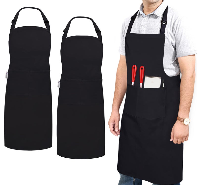 RUVANTI Work Aprons for Men/Women with Pockets - Adjustable up to XXL - Professional Grade Durability - Black Apron for Barber, Chef, BBQ, Kitchen, Cleaning - 2 Pack - Image 1