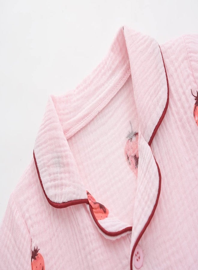 BINIDUCKLING Baby Pajamas Summer Short Pjs for Toddler Girls 3T Strawberry - Image 2
