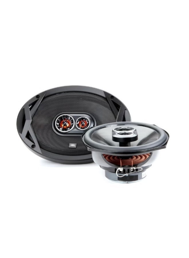 JBL Coaxial Car Audio Stereo Speakers Club 9630 480Peak Power 6x9 3ohm Club Series 3-Way UV-Resistant Polypropylene Woofers Grilles Included Bundled with Alphasonik Earbuds - Image 1