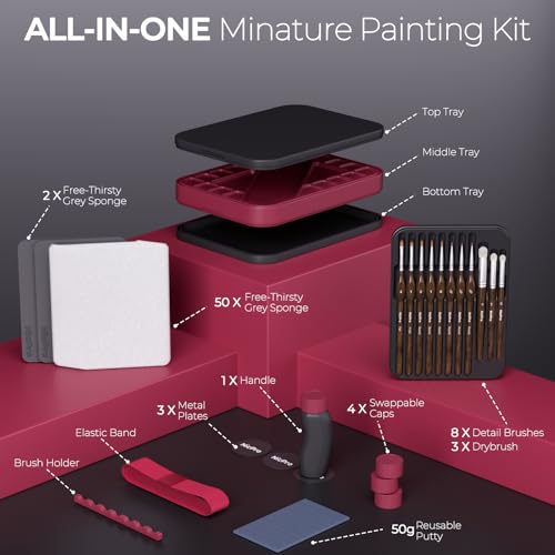 Nicpro Professional Miniature Painting Kit with Wet Palette Miniature Painting Handle 11PCS Detail Paint Brushes Drybrush Sponge Pallet Paper Brush Holder Mixing Paint Saver Palette - Image 3