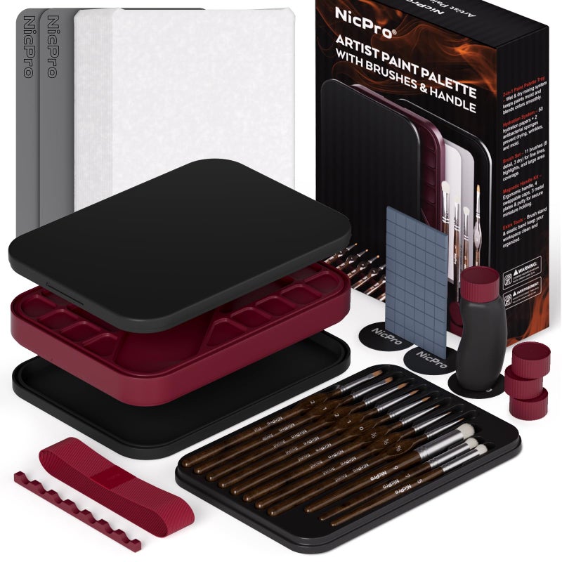Nicpro Professional Miniature Painting Kit with Wet Palette Miniature Painting Handle 11PCS Detail Paint Brushes Drybrush Sponge Pallet Paper Brush Holder Mixing Paint Saver Palette - Image 2