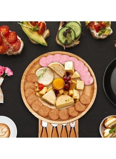 Round Cheese Tray and Charcuterie Board Set. Bamboo Round Cheese Board. Charcuterie Cheese Boards. Charcuterie Boards Gift Set. Wood Cheese Board with Knives Set. Charcuterie Party Platter.