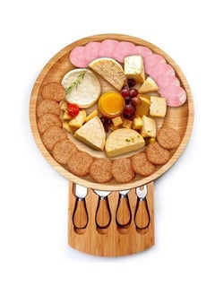 Hihonor Round Cheese Tray and Charcuterie Board Set. Bamboo Round Cheese Board. Charcuterie Cheese Boards. Charcuterie Boards Gift Set. Wood Cheese Board with Knives Set. Charcuterie Party Platter.  - Image 3