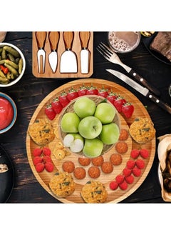 Hihonor Round Cheese Tray and Charcuterie Board Set. Bamboo Round Cheese Board. Charcuterie Cheese Boards. Charcuterie Boards Gift Set. Wood Cheese Board with Knives Set. Charcuterie Party Platter.  - Image 5