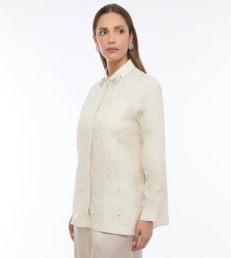 بي سي بي جي BCBG EMBELLISHED OVERSIZED SHIRT