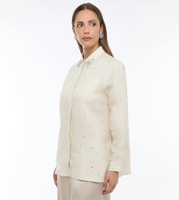 بي سي بي جي BCBG EMBELLISHED OVERSIZED SHIRT