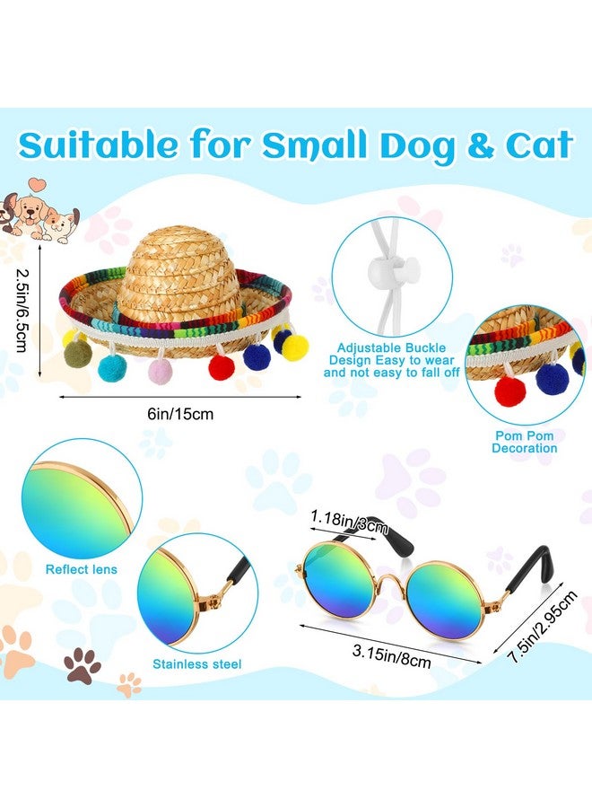 JaGely 3 Pcs Mexican Dog Costume Multicolor Cinco De Mayo Fiesta Cat Bandana with Pom Poms Porch Goose Outfits Mini Sombrero Mexican Hats Retro Pet Sunglasses Costume Accessories for Small Dog and Cat - Image 2