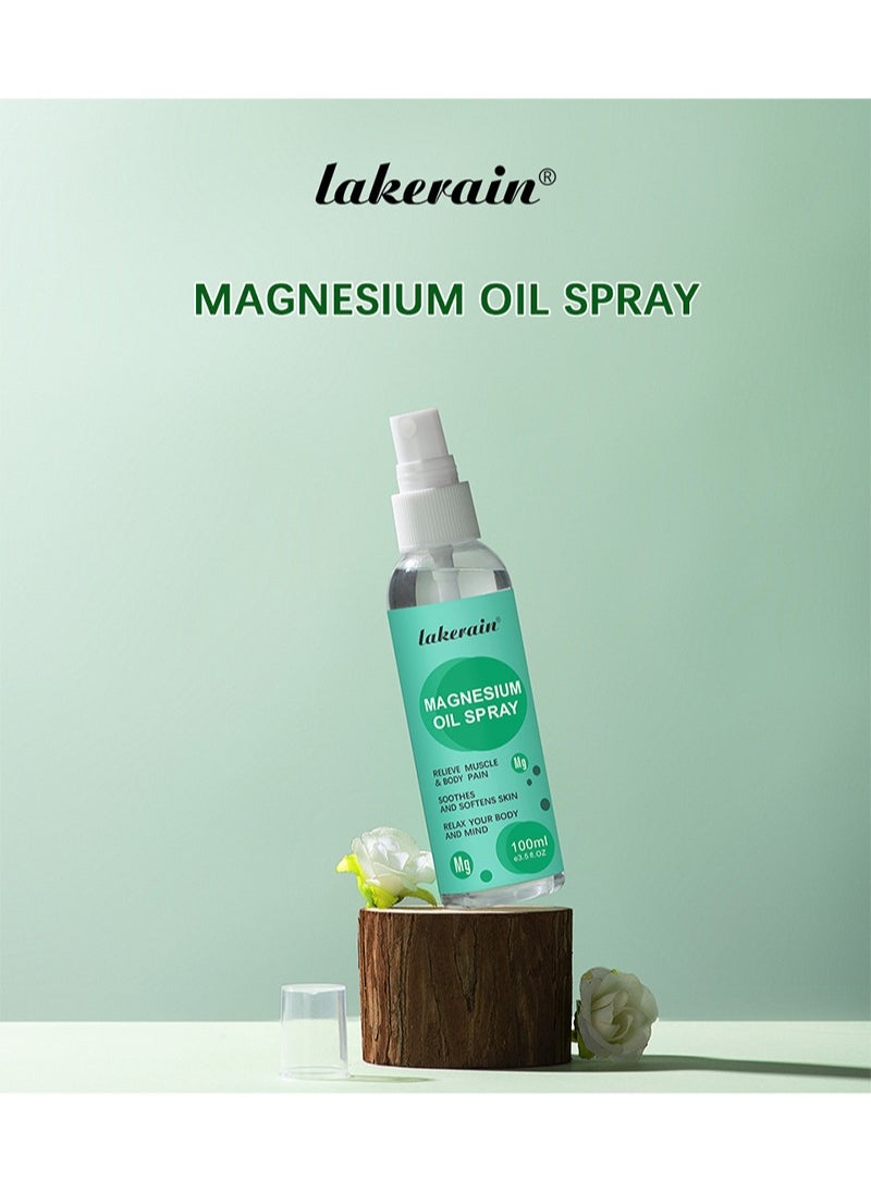 lakerain - Magnesium Oil Spray，Mineral Essential Massage Oil Multi-Use Improve Sleep Reduce Stress Soothes Skin Relieve Pain（100ml） - Image 1
