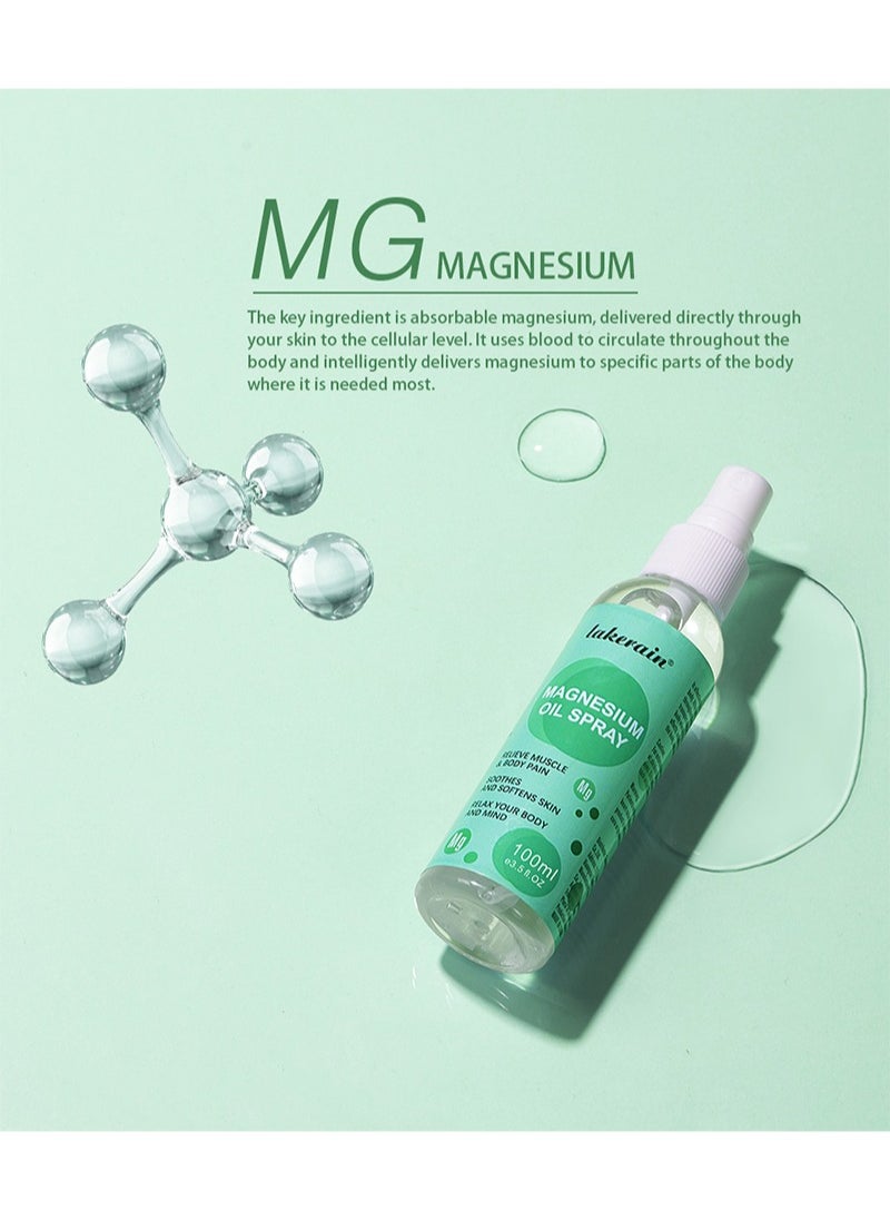 lakerain - Magnesium Oil Spray，Mineral Essential Massage Oil Multi-Use Improve Sleep Reduce Stress Soothes Skin Relieve Pain（100ml） - Image 1