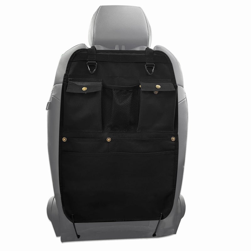 BEATUNEE Black Car Seat Back Organizer with Multiple Pockets and Hooks - Image 1