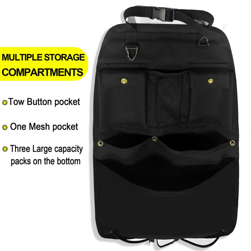 BEATUNEE Black Car Seat Back Organizer with Multiple Pockets and Hooks - Image 2