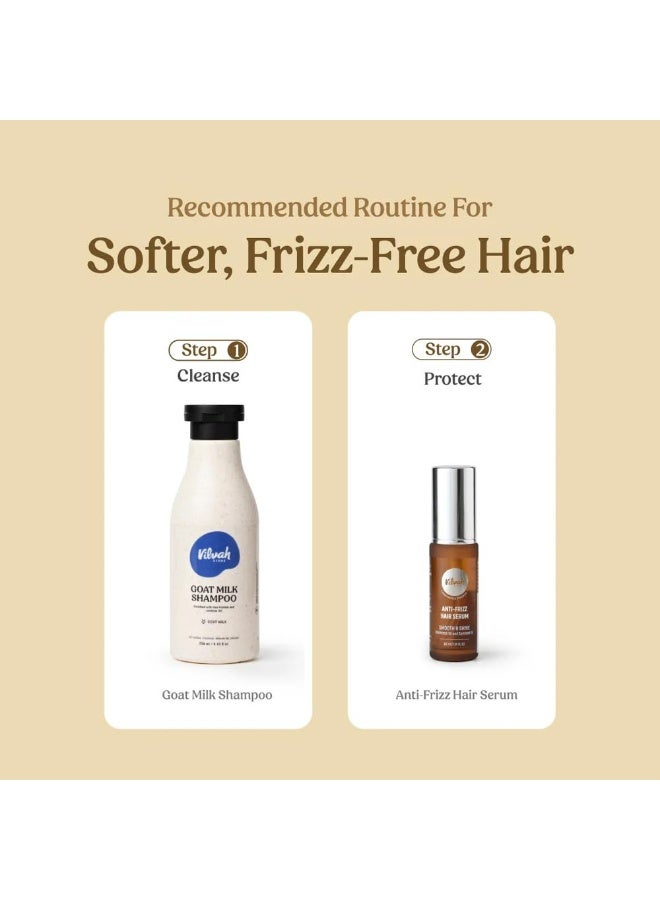 Vilvah STORE Shampoo & Hair Serum Combo | Goat Milk Shampoo 250ml + Anti-Frizz Hair Serum 30ml | Hydrates, Smoothens Frizz & Adds Shine | Colour-Safe, Strengthens Hair | For All Hair Types - Image 3