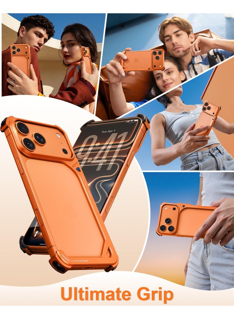 OATSBASF Frameless Case For iPhone 17 Pro Max With 360 Degree Rotating Kickstand Shock Absorption Aerospace Grade Aluminum Metal Protective Cover Orange - Image 4