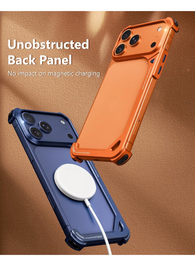 OATSBASF Frameless Case For iPhone 17 Pro Max With 360 Degree Rotating Kickstand Shock Absorption Aerospace Grade Aluminum Metal Protective Cover Orange - Image 3