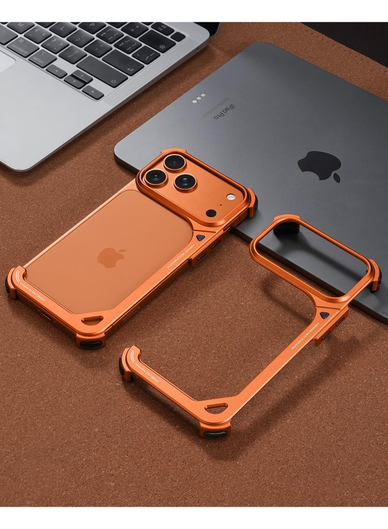OATSBASF Frameless Case For iPhone 17 Pro Max With 360 Degree Rotating Kickstand Shock Absorption Aerospace Grade Aluminum Metal Protective Cover Orange - Image 1