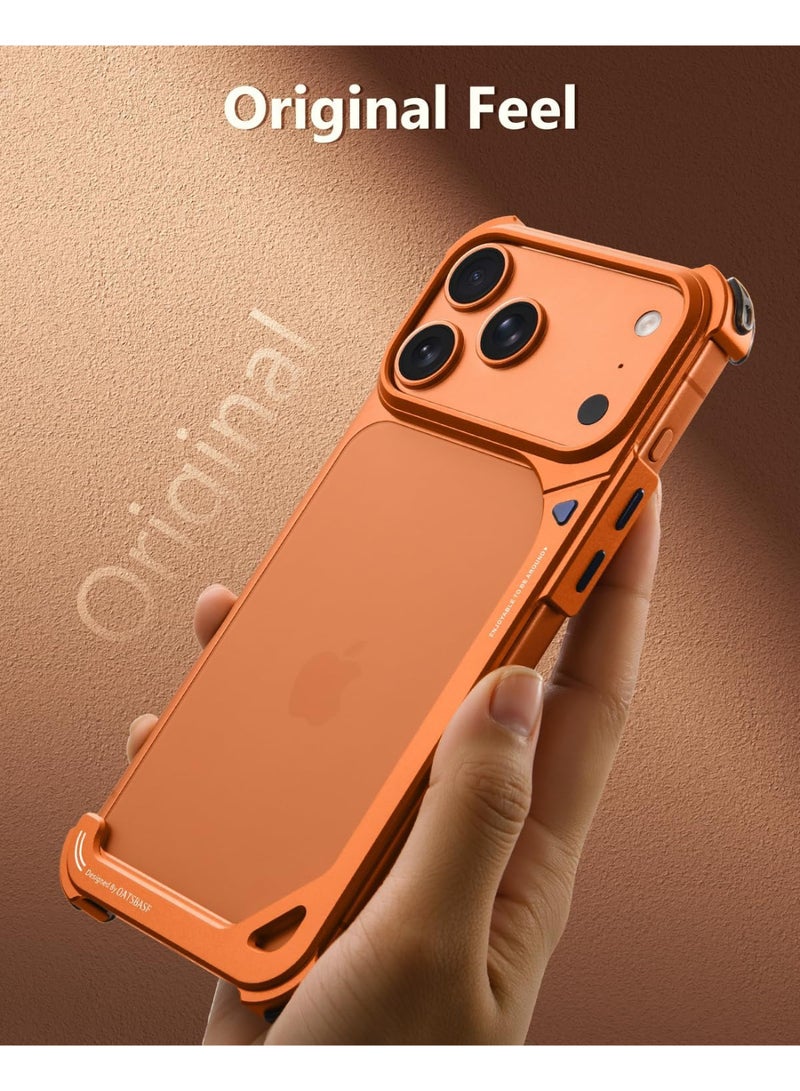 OATSBASF Frameless Case For iPhone 17 Pro Max With 360 Degree Rotating Kickstand Shock Absorption Aerospace Grade Aluminum Metal Protective Cover Orange - Image 2